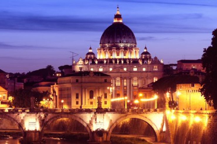 St. Peter's Basilica at Night (and Ponte Sant Angelo over the Tiber)