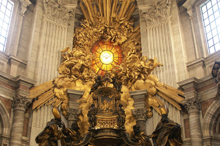 Detail of Chair of St. Peter <a href="https://commons.wikimedia.org/wiki/User:Dnalor_01">Dnalor 01</a>, <a href="https://commons.wikimedia.org/wiki/File:Rom,_Vatikan,_Petersdom,_Cathedra_Petri_(Bernini)_4.jpg">Rom, Vatikan, Petersdom, Cathedra Petri (Bernini) 4</a>, Detail, <a href="https://creativecommons.org/licenses/by-sa/3.0/legalcode">CC BY-SA 3.0</a>