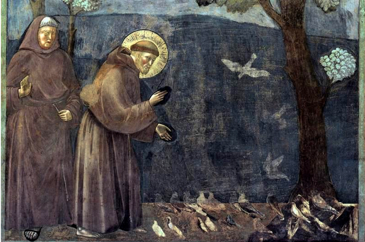 "Legend of St. Francis [15] Sermon to the Birds" (detail) by Giotto