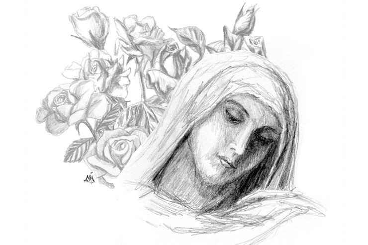 Blessed Virgin Mary with Roses (detail) Artwork © by Jef Murray